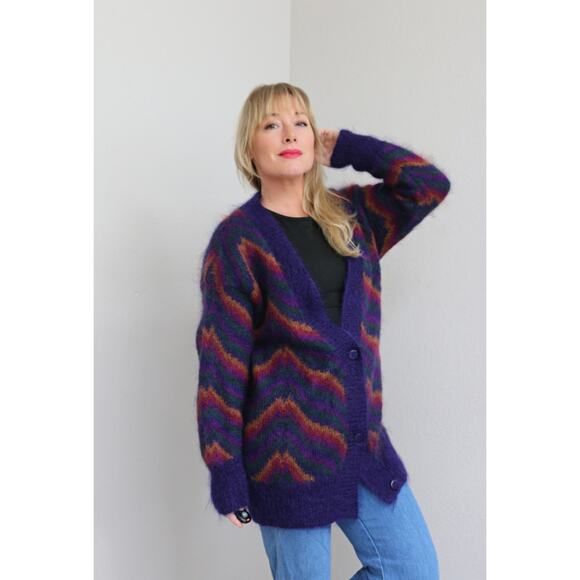 1990's Vintage Fuzzy Mohair Oversized Cardigan ~ Women's XS SM MD ~ Long Sweater - Picture 3 of 10